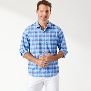 Tommy Bahama SIESTA KEY OCEAN OMBRÉ long sleeve BUTTON-UP SHIRT IN BEACH GLASS L